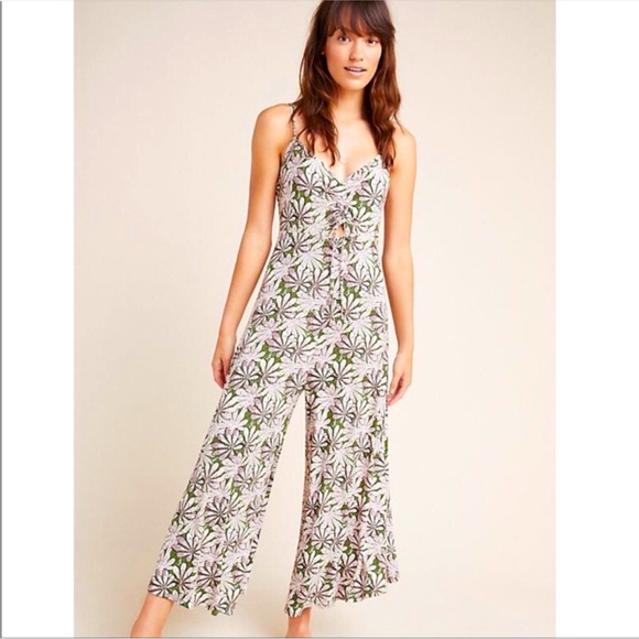 Anthropologie Pants - Anthropologie Green Jessie Floral Cottagecore Boho Wide Leg Jumpsuit Size Large